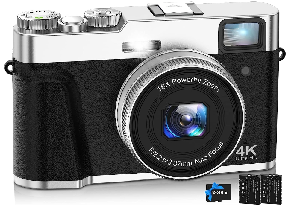 NEZINI 4K デジタルカメラ オートフォーカス デジカメ 4800万画素 Vlogカメラ 手振れ補正 光学ファインダー モードダイヤル 16倍ズーム LEDライト デジタル一眼レフ コンパクト ホットシュー 外部マイク/フラッシュ対応可 32GBカード付属 バッテリー2個付き