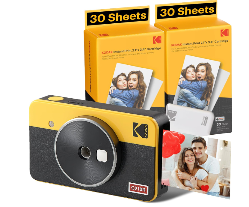 コダック KODAK Mini Shot 2 Retro 4PASS 2-in-1インスタントカメラ＆フォトプリンター(5,3x8,6cm)＋68枚バンドル,イエロー
