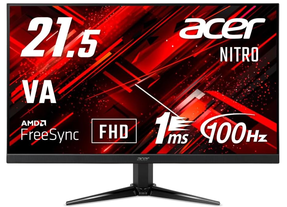 Acer Nitro ゲーミングモニター 21.5インチ VA 非光沢 フルHD 100Hz 1ms(VRB) HDMI ミニD-Sub15 VESAマウント対応 スピーカー内蔵 ヘッドホン端子 AMD FreeSync QG221QHbmiix PC/PS4/Switch向き