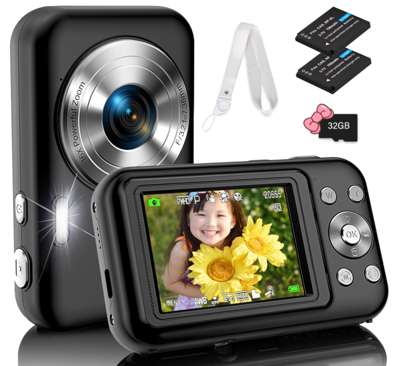 Bofypoo デジタルカメラ デジカメ Micro SDカード付属 首掛けストラップ付き 4400万画素 HD1080P録画 16倍ズーム 2.4インチIPSスクリーン ビデオ録画 ウェブカメラ 多機能カメラ 使いやすい 軽量 小型 (ブラック)